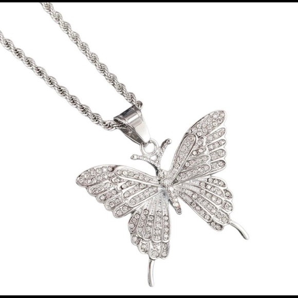JWN1) New! Stainless Steel Zirconia Butterfly Necklace - Picture 3 of 3